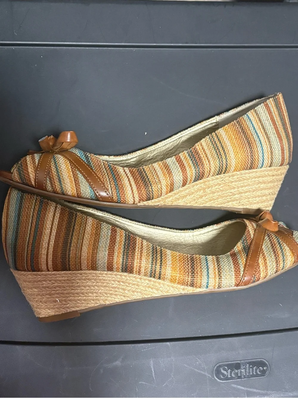 Kelly & Katie Striped Wedge Pumps in Brown Multi-Color